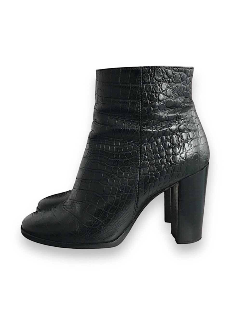 The Kooples Croc Embossed Black Leather High Heel Boots Womens Size 7 | EU 37